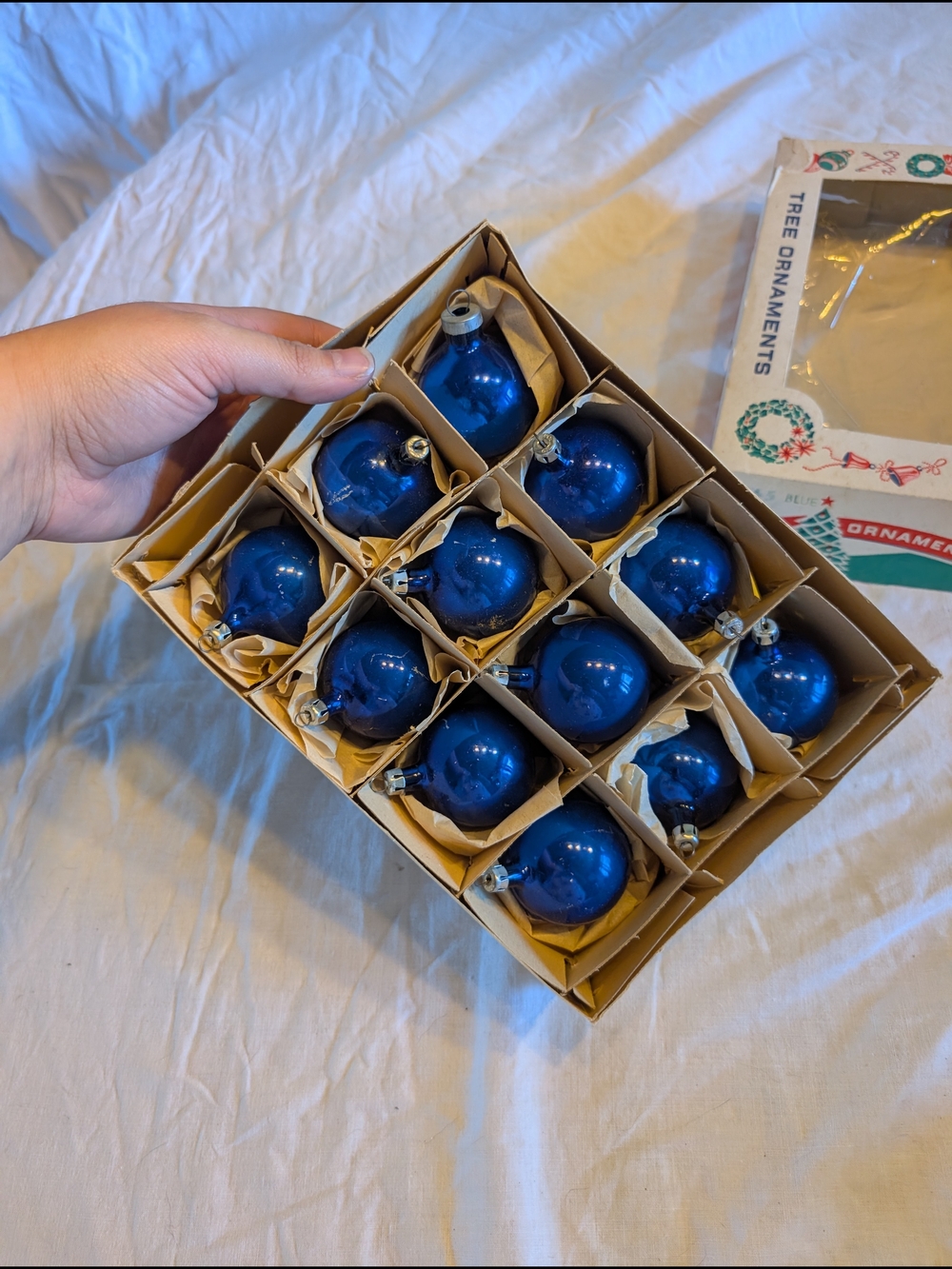 2/50$ Vintage Blue Glass Christmas Ornament Set